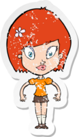 retro distressed sticker of a cartoon pretty woman png