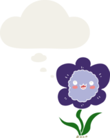 cartoon flower with thought bubble in retro style png