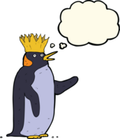 cartone animato imperatore pinguino agitando con pensato bolla png