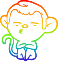 rainbow gradient line drawing of a cartoon suspicious monkey png