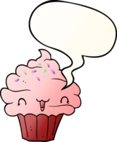 cute cartoon frosted cupcake with speech bubble in smooth gradient style png