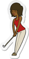 sticker of a cartoon woman playing golf png