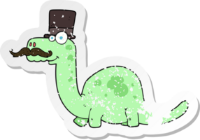 pegatina retro angustiada de un dinosaurio elegante de dibujos animados png