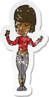 retro distressed sticker of a cartoon cool girl png