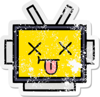 distressed sticker of a cute cartoon robot head png