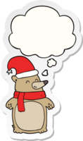 cartoon christmas bear with thought bubble as a printed sticker png