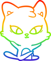 rainbow gradient line drawing of a cute cartoon cat png