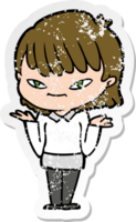 distressed sticker of a cartoon woman png