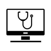 Stethoscope on screen, illustration of online medical service, online doctor advice icon vector