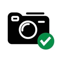 camera with checkmark icon vector