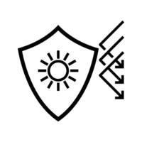 Sunscreen, sunblock, spf symbol, shield with the sun reflecting the light arrow icon vector