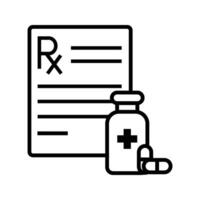 prescripción documento con medicina icono vector