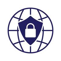 Illustration of internet security, globe with shield and padlock icon vector