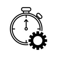 Stopwatch with cogwheel, stopwatch mechanism and machinery, time management icon vector