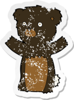 adesivo retrô angustiado de um urso preto de desenho animado fofo png