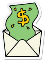 sticker of a quirky hand drawn cartoon dollar in envelope png