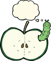 cartoon bug eating apple with thought bubble png
