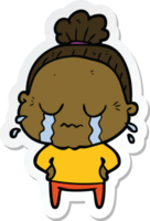 sticker of a cartoon crying old lady png