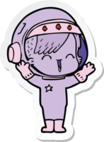 sticker of a cartoon laughing astronaut girl png