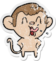 distressed sticker of a crazy cartoon monkey png