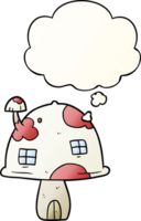 desenho animado cogumelo casa com pensamento bolha dentro suave gradiente estilo png
