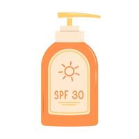 Sunscreen lotion in bottle. SPF 30. Flat illustration isolated on white background vector