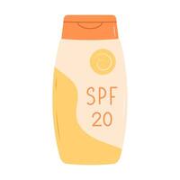 Sunscreen cream in bottle. SPF 20. Flat illustration isolated on white background vector