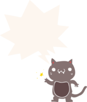 cartoon cat scratching with speech bubble in retro style png