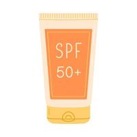 Sunscreen cream in tube. SPF 50. Protection from solar ultraviolet light. Flat illustration isolated on white background vector