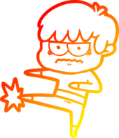 warm gradient line drawing of a annoyed cartoon boy png