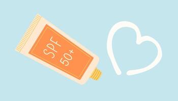 Drawing of heart made with sunscreen cream. Flat illustration vector