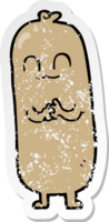 distressed sticker of a cartoon sausage png