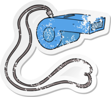 distressed sticker of a cartoon whistle png