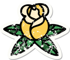 distressed sticker tattoo in traditional style of a single rose png