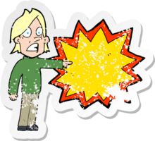 retro distressed sticker of a cartoon man pointing png