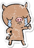 distressed sticker of a cartoon pig crying png