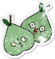 verontruste sticker van een schattige cartoon groene peren png