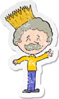 retro distressed sticker of a cartoon person wearing crown png