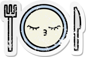 distressed sticker of a cute cartoon dinner plate png