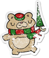 distressed sticker of a cartoon bear with umbrella png