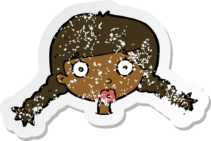 retro distressed sticker of a cartoon confused female face png