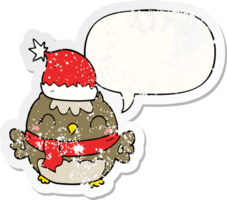 schattig Kerstmis uil met toespraak bubbel verontrust verontrust oud sticker png