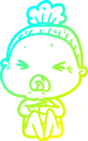 cold gradient line drawing of a cartoon angry old woman png