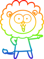 rainbow gradient line drawing of a happy cartoon lion png