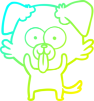 cold gradient line drawing of a cartoon dog with tongue sticking out png