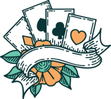 image emblématique de style tatouage de cartes et bannière png