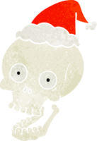 hand- getrokken retro tekenfilm van een schedel vervelend de kerstman hoed png