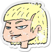 pegatina retro angustiada de una chica de aspecto malo de dibujos animados png