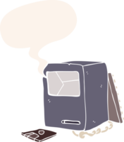 cartoon broken old computer with speech bubble in retro style png