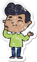 distressed sticker of a happy cartoon man png